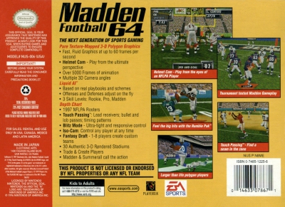 N64 - Madden Football 64 Box Art Back
