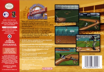 N64 - Major League Baseball Featuring Ken Griffey Jr Box Art Back
