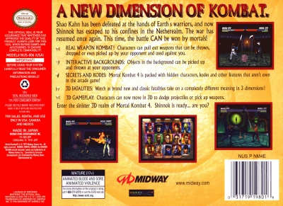 N64 - Mortal Kombat 4 Box Art Back