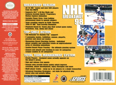 N64 - NHL Breakaway 98 Box Art Back
