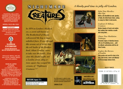 N64 - Nightmare Creatures Box Art Back