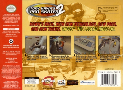 N64 - Tony Hawk's Pro Skater 2 Box Art Back