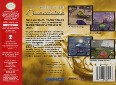 N64 - Top Gear Overdrive Box Art Back