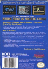 NES - Bandit Kings of Ancient China Box Art Back