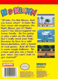 NES - Kid Klown in Night Mayor World Box Art Back