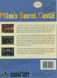 NES - Milon's Secret Castle Box Art Back