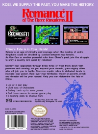 NES - Romance of the Three Kingdoms II Box Art Back