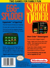 NES - Short Order Eggsplode Box Art Back