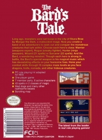 NES - The Bard's Tale Box Art Back