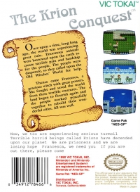 NES - The Krion Conquest Box Art Back