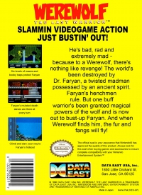 NES - Werewolf The Last Warrior Box Art Back