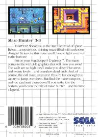 SMS - Maze Hunter 3D Box Art Back