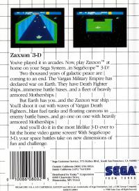 SMS - Zaxxon 3 D Box Art Back
