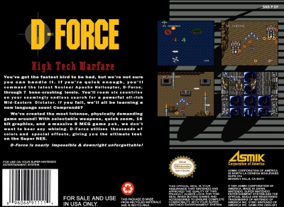 SNES - D Force Box Art Back