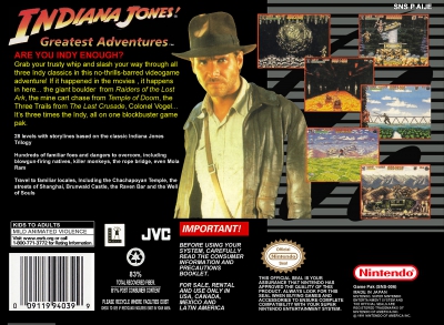 SNES - Indiana Jones' Greatest Adventures Box Art Back