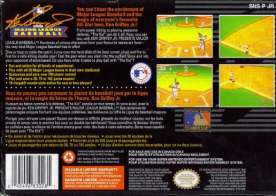 SNES - Ken Griffey Jr Presents Major League Baseball Box Art Back