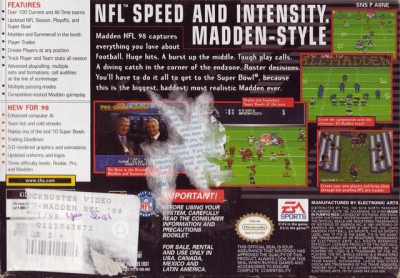 SNES - Madden NFL 98 Box Art Back