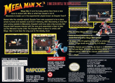 SNES - Mega Man X3 Box Art Back