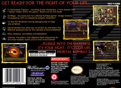 SNES - Mortal Kombat 3 Box Art Back