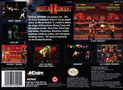 SNES - Mortal Kombat II Box Art Back
