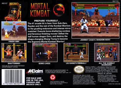 SNES - Mortal Kombat Box Art Back
