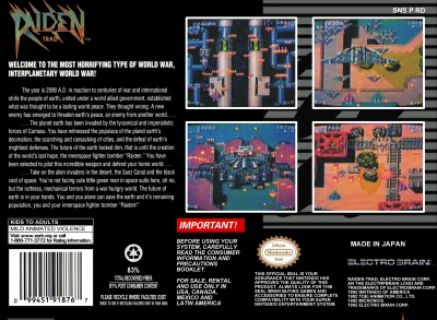 SNES - Raiden Trad Box Art Back