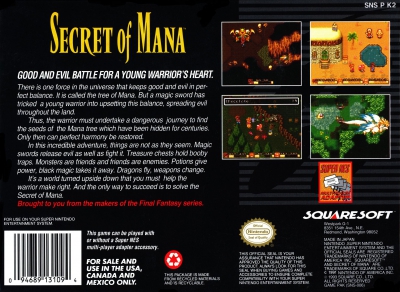SNES - Secret of Mana Box Art Back