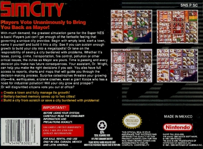 SNES - SimCity Box Art Back