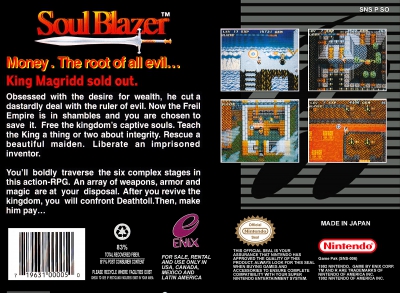 SNES - Soul Blazer Box Art Back