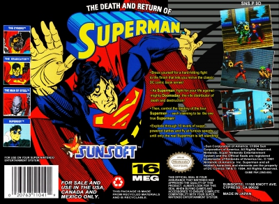 SNES - The Death and Return of Superman Box Art Back