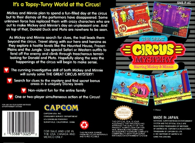 SNES - The Great Circus Mystery Starring Mickey and Minnie Box Art Back