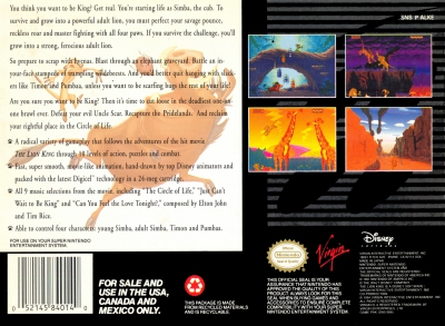 SNES - The Lion King Box Art Back