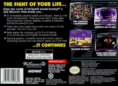SNES - Ultimate Mortal Kombat 3 Box Art Back