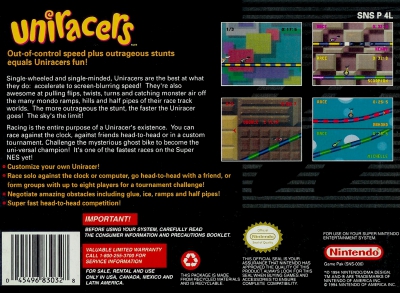 SNES - Uniracers Box Art Back