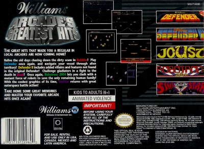 SNES - Williams Arcade's Greatest Hits Box Art Back