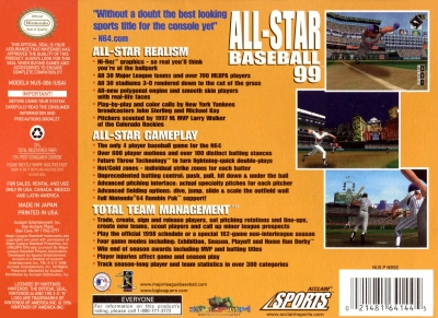 N64 - All Star Baseball 99 Box Art Back
