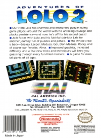 NES - Adventures of Lolo 2 Box Art Back