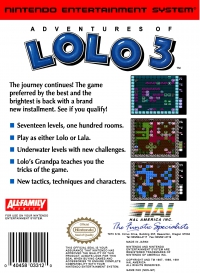 NES - Adventures of Lolo 3 Box Art Back