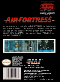 NES - Air Fortress Box Art Back