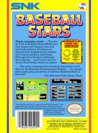 NES - Baseball Stars Box Art Back
