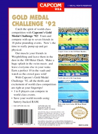 NES - Capcom's Gold Medal Challenge '92 Box Art Back