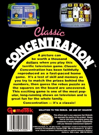 NES - Classic Concentration Box Art Back