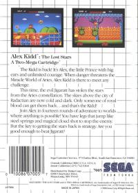 SMS - Alex Kidd The Lost Stars Box Art Back
