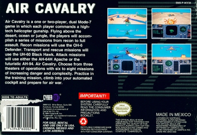 SNES - Air Cavalry Box Art Back