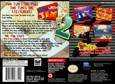 SNES - Earthworm Jim 2 Box Art Back