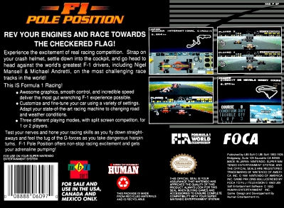 SNES - F1 Pole Position Box Art Back